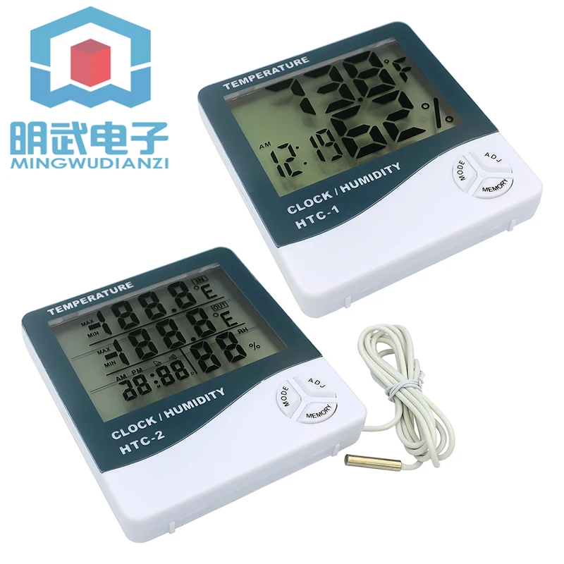 Digital Temperature Humidity Meter high-precision HTC-1 Indoor And Outdoor Electronic Dry Wet Thermometer HTC-2 With Wire Probe