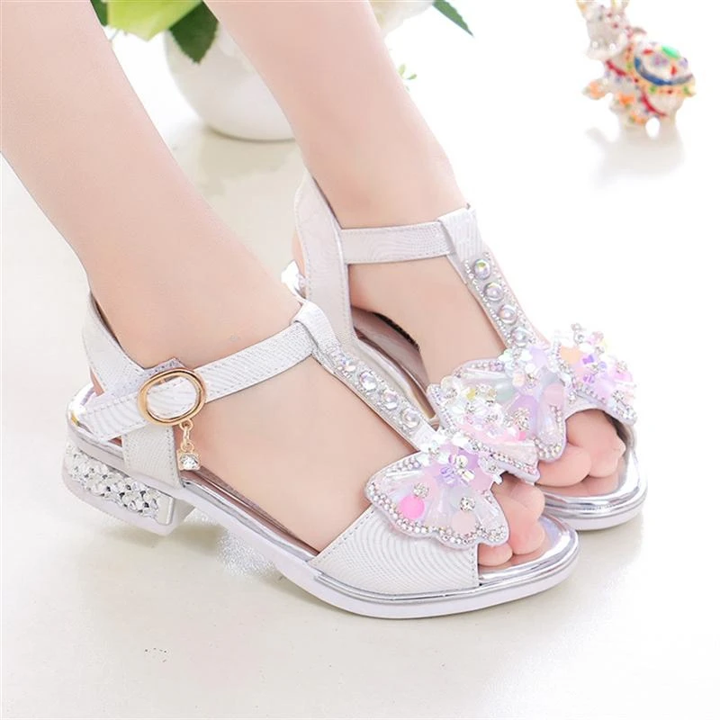 Girls Flat Heel Sandals Kids Girls Spring Summer Little Kids Princess Dress Bow Fashion Teenage Shoes