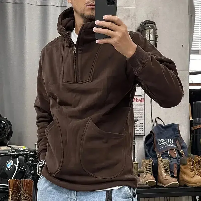 

Мужские худи на молнии до середины груди, однотонные, в корейском стиле, оверсайз, уличная одежда, оптовые предложения по низкой цене JJ1216