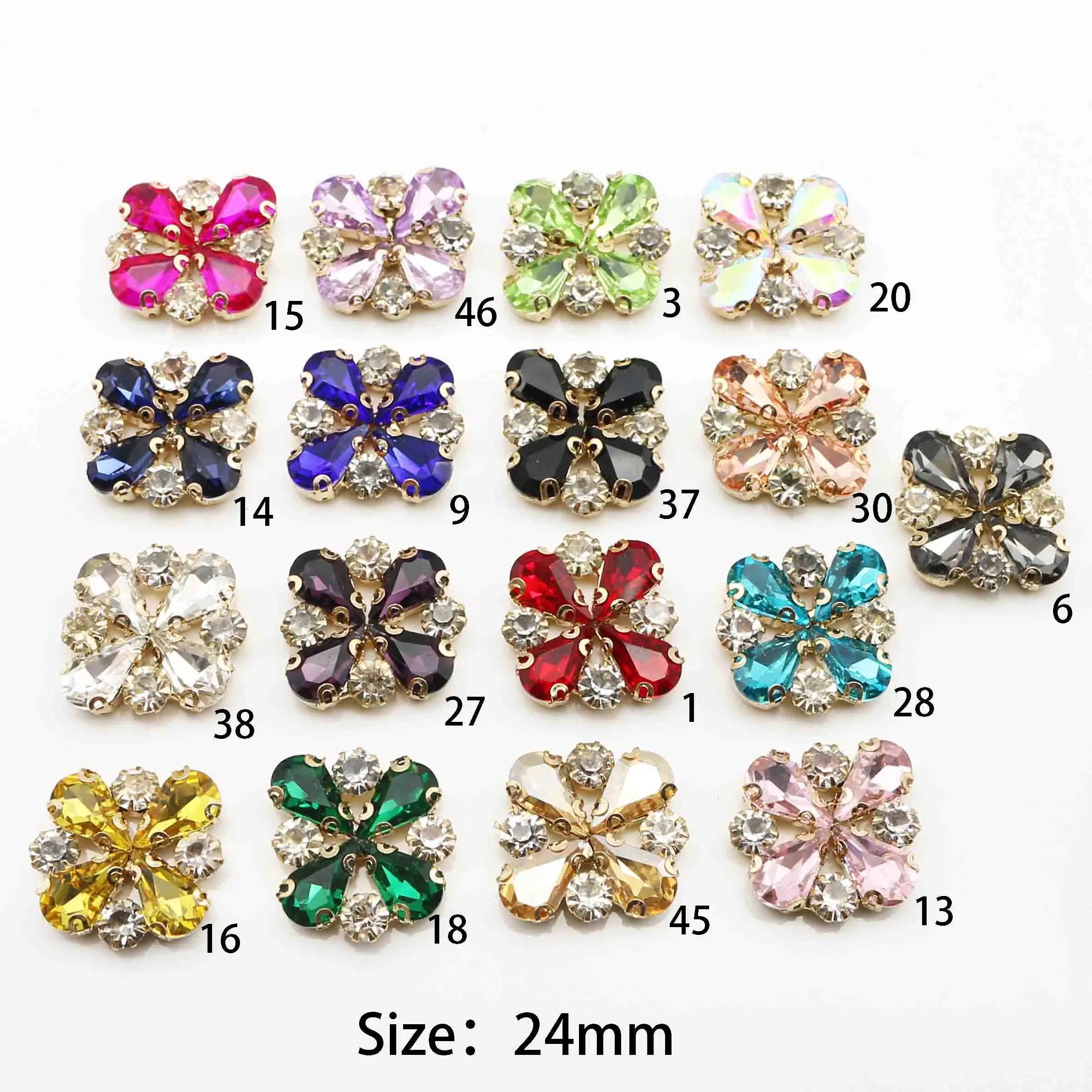 Fashionable 24mm 5Piece/Batch Gold-Plated Metal Sewing Accessories DIY Water Drop Bow With Glass Clothing Decorative Accessories