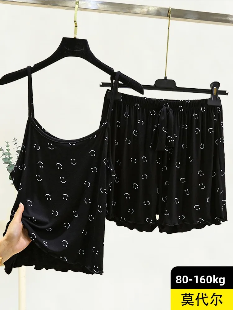 

Modal Strap ort Pants Set Women Summer Thin Svel Home Clothes Loose Spwear Two-Piece Set Casual round Ne