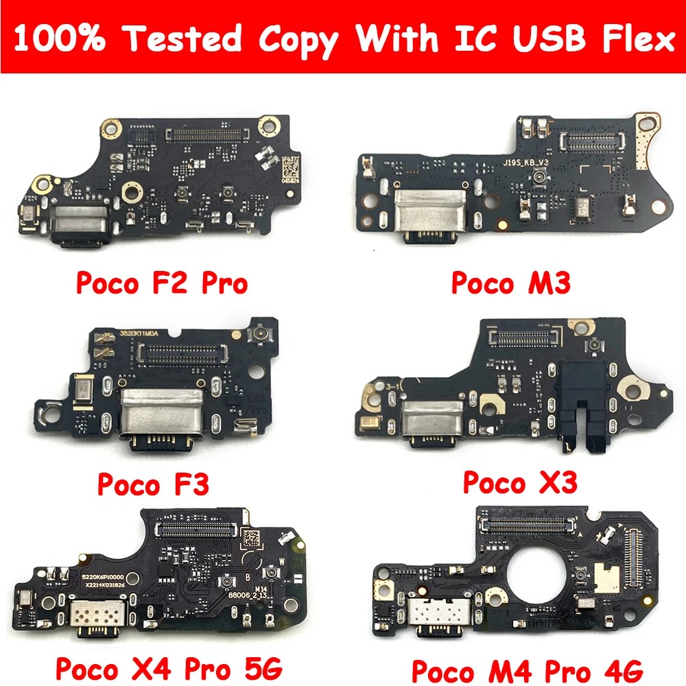 

10Pcs NEW USB Charging Port Charger Board Flex Cable For Xiaomi Poco F1 X2 M3 F4 5G Dock Plug Connector With Mic Microphone