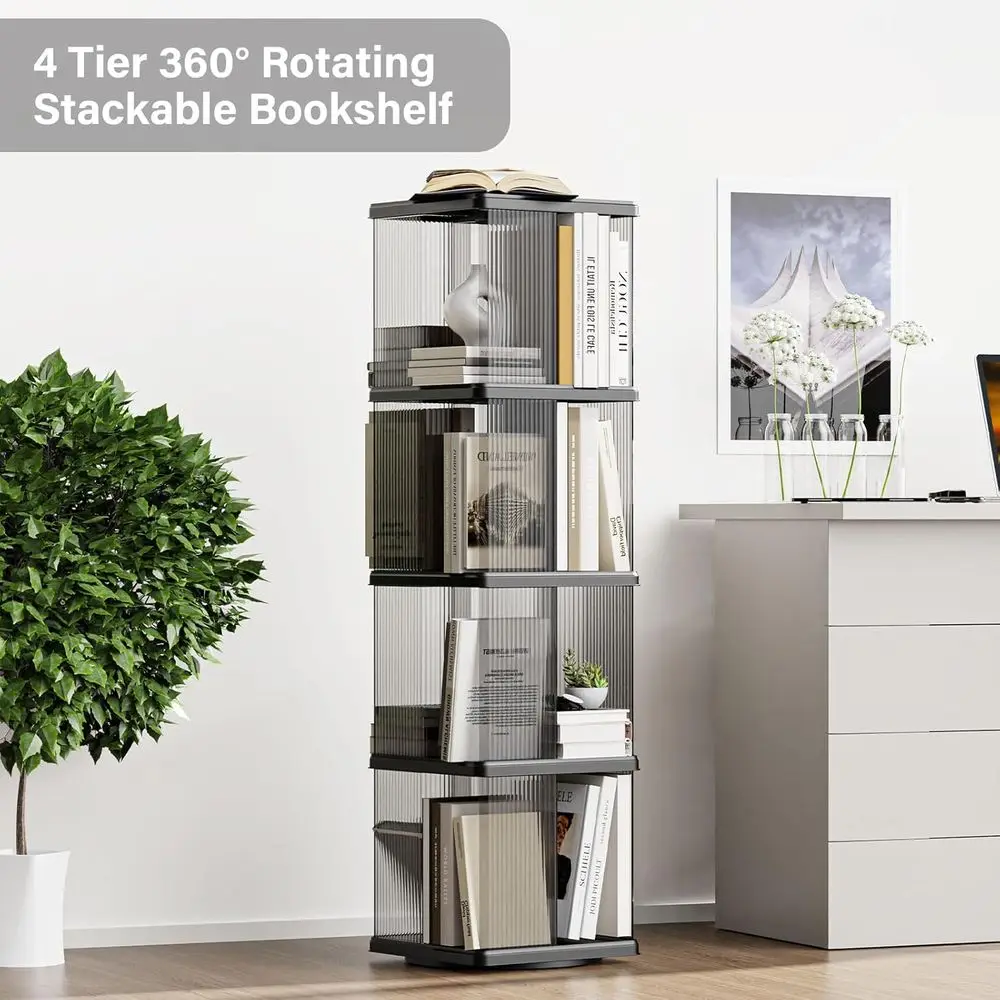 Estantería giratoria de 4 niveles, estantería de esquina pequeña para espacios pequeños, estantería de pie de exhibición 360, Narro de plástico Lazy Susan