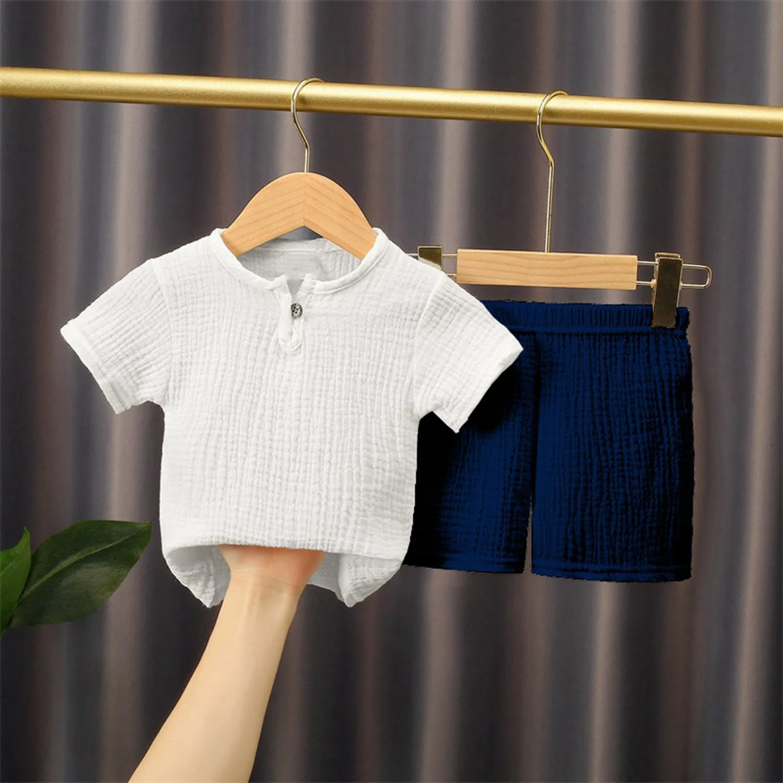 Summer Short Sleeve Set For Baby Boys And Girls 6M,12M,18M,24M,3T,4T,5T Children's Sets Solid Color Cotton Casual Outfits Sets