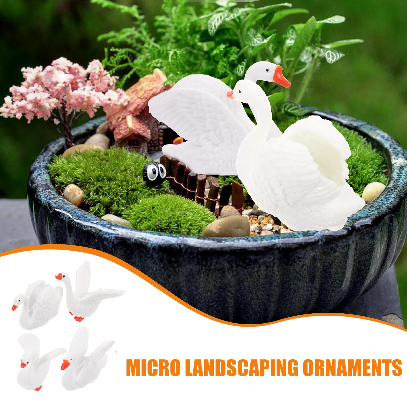 

8 Pcs Mini Swan Resin Figurines Realistic Shape Decorative naments Micro Landscape Bonsai Craft Home Party Favors