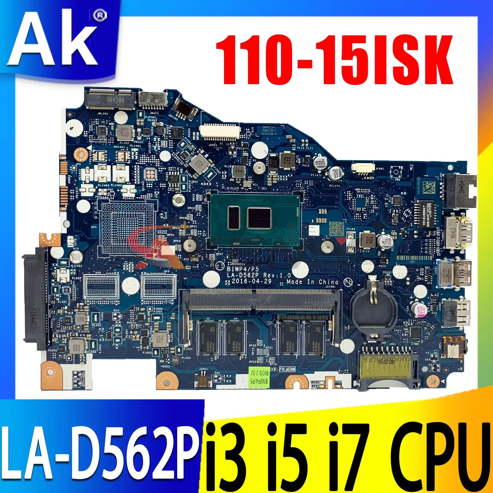 

LA-D562P Mainboard For Lenovo Ideapad 110-15ISK Laptop Motherboard 4405U I3 I5 I7 6th Gen CPU 4GB 100% Tested Work