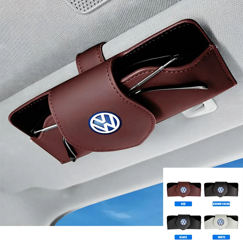 Car Glasses Case Sun Visor Leather Glasses Holder Sunglasses Clip Card Ticket Holder For Volkswagen Golf 4 Motion GTI Polo MK5