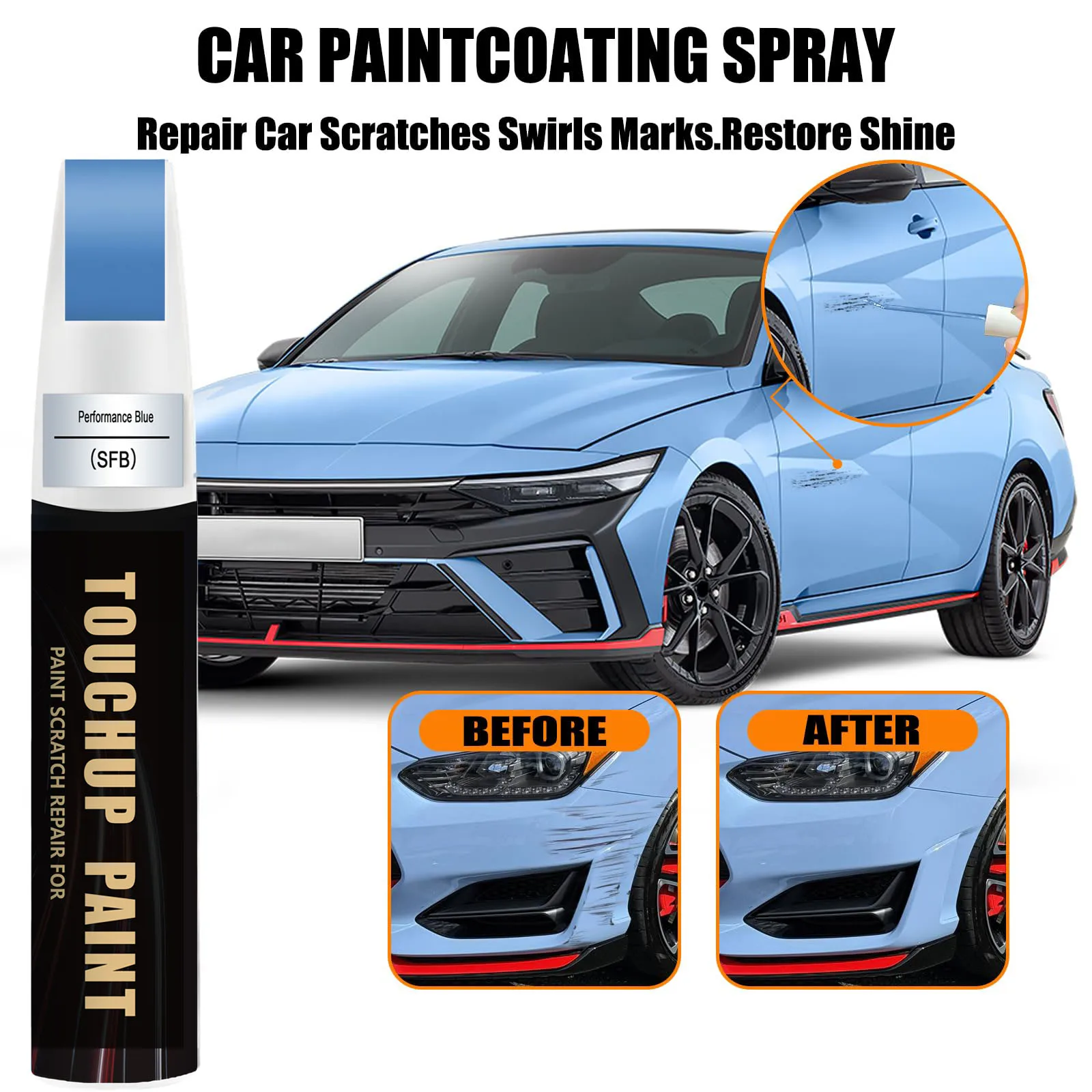 Car Touch up Paint(SFB Performance Blue) Compatible with Hyundai, Car Paint Pen Scratch Repair Two-In-One Touch Up Paint