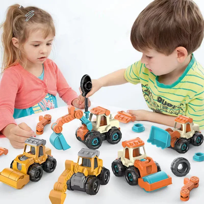 

4Pcs/Set Engineering Car Toy Children's Assemble Plastic Toy Vehicles Screwing Nuts Assembling Educational Excavator Toy Set