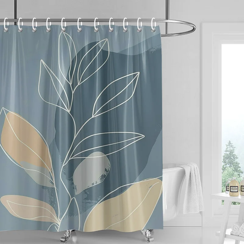 Abstract Plant Art Shower Curtain Morandi Color Rainforest Illustration Bathroom Shower Room Partition Curtain Decoration