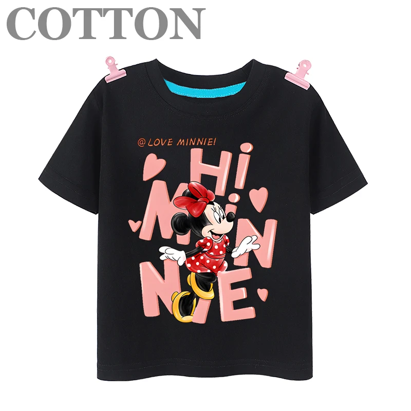 Cotton Disney Mickey Donald Duck Fashion Casual Girls Top Children's Short Sleeve T-shirt with Cute Print Pattern