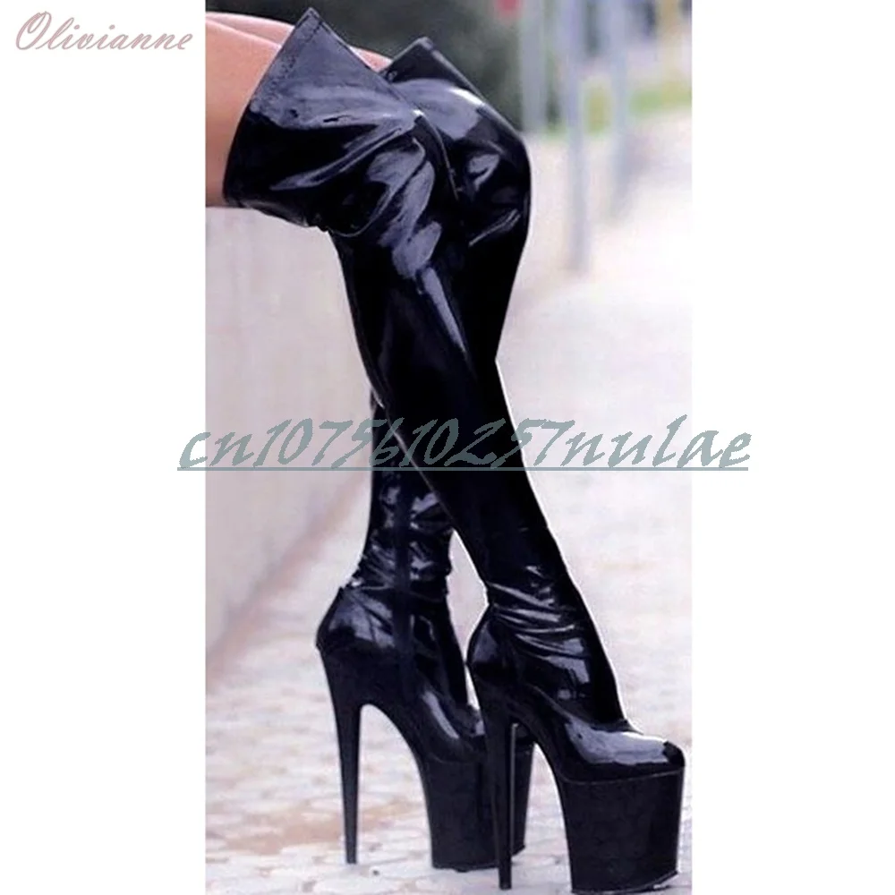 Black Glitter Platform Over the Knee Boots Dance 20cm Stiletto High Heel Side Zipper Women Dance Boots Hot Girls Para Mujere