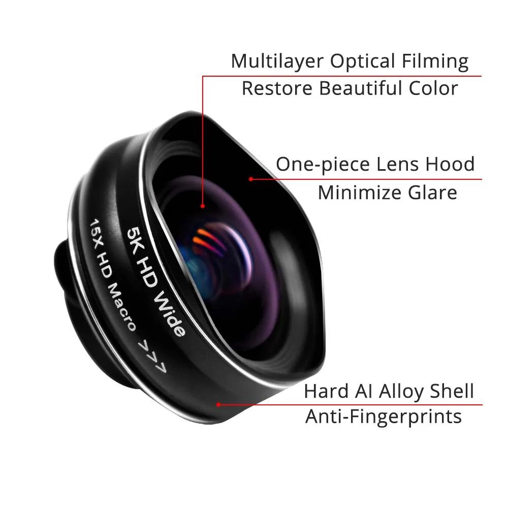 9K HD 18mm Wide Angle Lens No Distortion With 15X Macro Lens Phone External Lenses for iPhone 13 12 pro max Android Phones