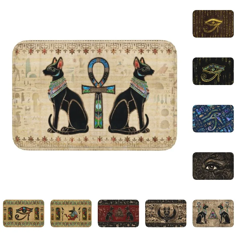 Egyptian Cats And Ankh Cross Floor Door Kitchen Bathroom Mat Anti-Slip Ancient Egypt Doormat Living Room Entrance Rug Carpet