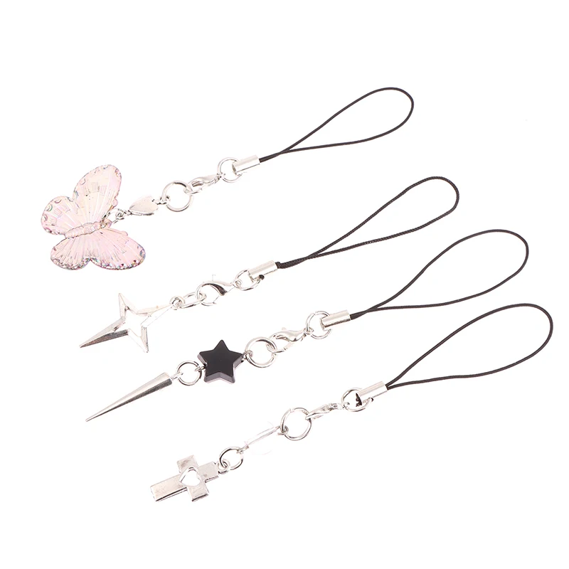 Fashion Butterfly Star Cross Pendant Phone Lanyard For Girls Minimalist Y2K Cell Phone Straps Keychain Decor