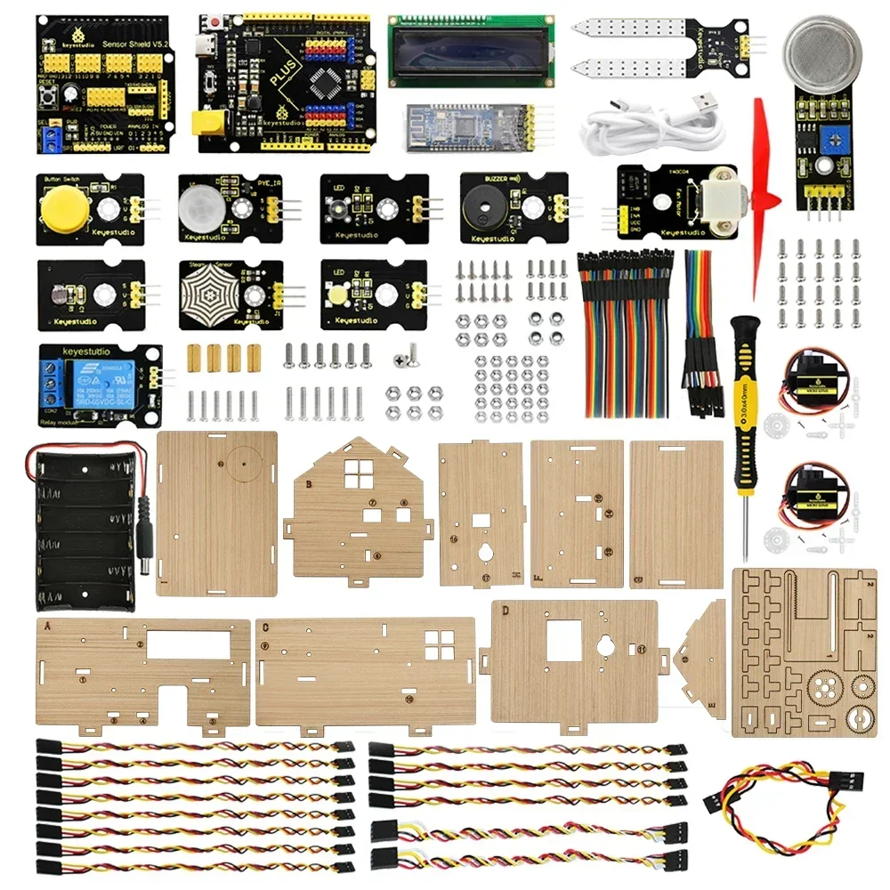 Домашний комплект Keyestudio Smart IOT с платой PLUS для стартового комплекта Arduino, проекты «сделай сам», программирование STEM/совместимые CE игрушки «сделай сам»