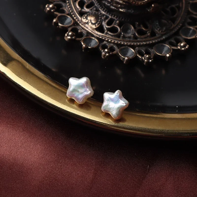 HENGSHENG Baroque Star Natural Freshwater Pearl Stud Earrings 925 Sterling Silver Earrings for Women Girls Jewelry Gift