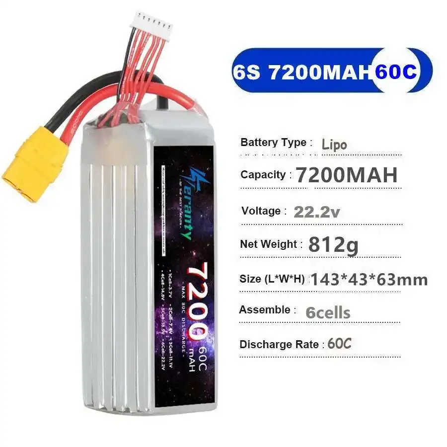 TERANTY 7200MAH 7.4V 11.1V 14.8V 22.2V Batteria Per UAV RC Elicottero FPV Auto Barca Aereo 2S 3S 4S 6S 60C Lipo Batteria