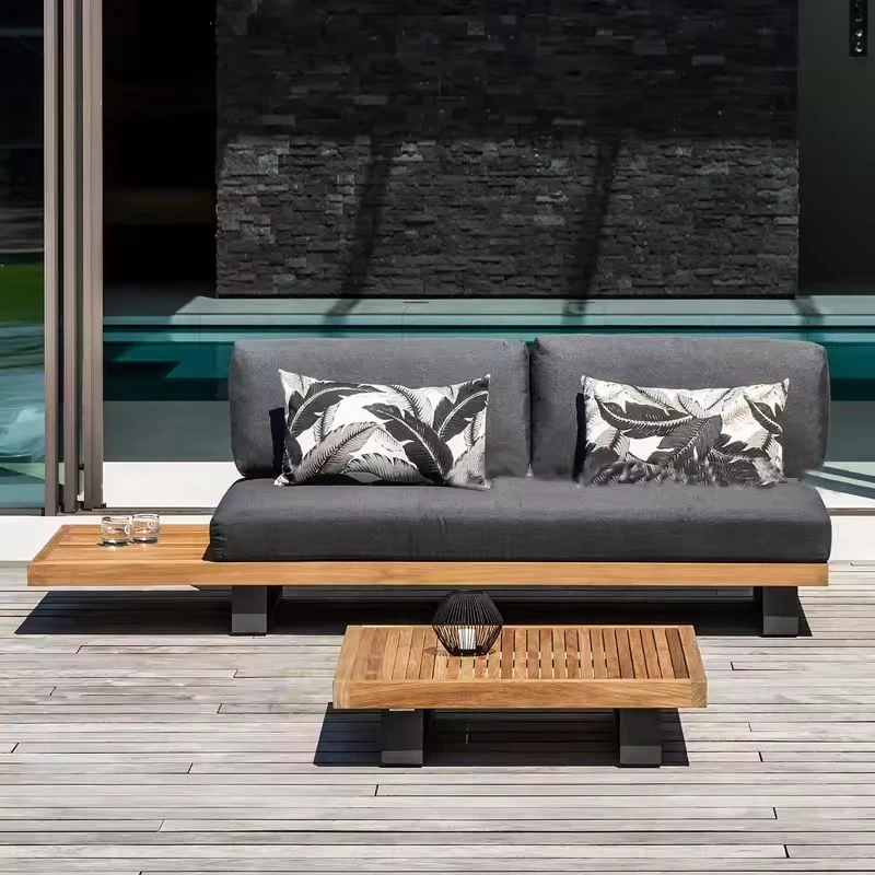 

High Quality Outdoor Teak Sofa Waterproof Sofa Set Solid Wood Design Villa Courtyard Teak Sofa