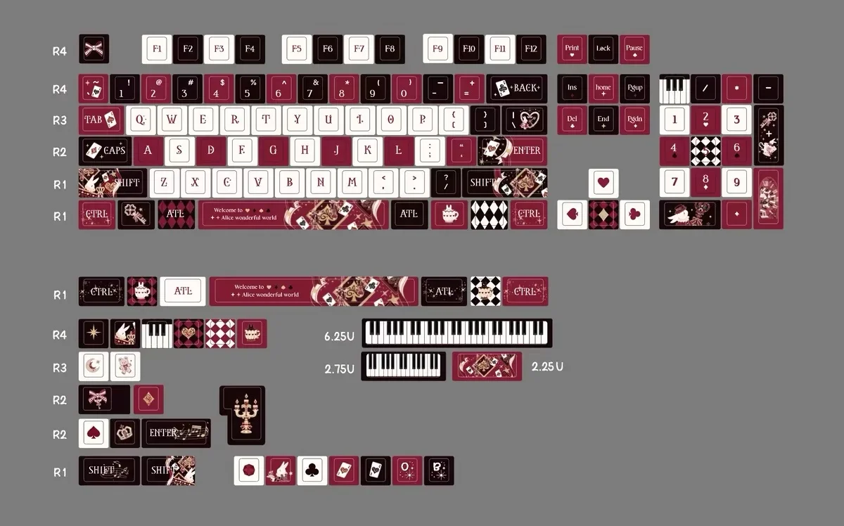 레트로 앨리스 키 캡 138 키 테마 키 캡 멋진 PBT 키 캡 MX 스위치 용 Chreey Keycap 승화 기계식 키보드 캡
