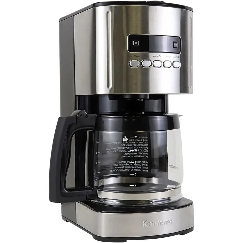 

Кофеварка Kenmore Drip - программируемая кофемашина на 12 чашек со стеклянной колбой, режимы обычной и крепкой заварки, автоматическое отключение, большой резервуар для воды, многоразовая.