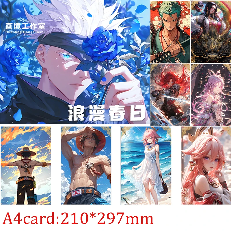 

Warm Spring Sunshine A4 Anime Cards One piece JujuKaisen Genshin Impact Inuyasha Demon Slayer Anime characters Collection Cards