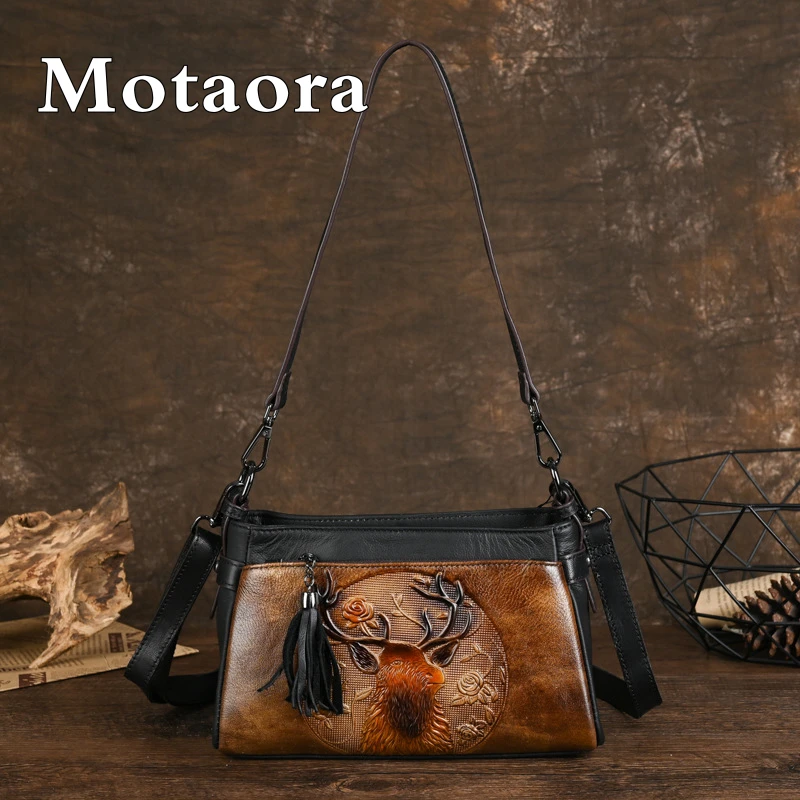 MOTAORA New Retro Genuine Leather Shoulder Bag For Women's 2024 Small Cowhide Mother's Crossbody Bag Luxury Casual Handbag Purse