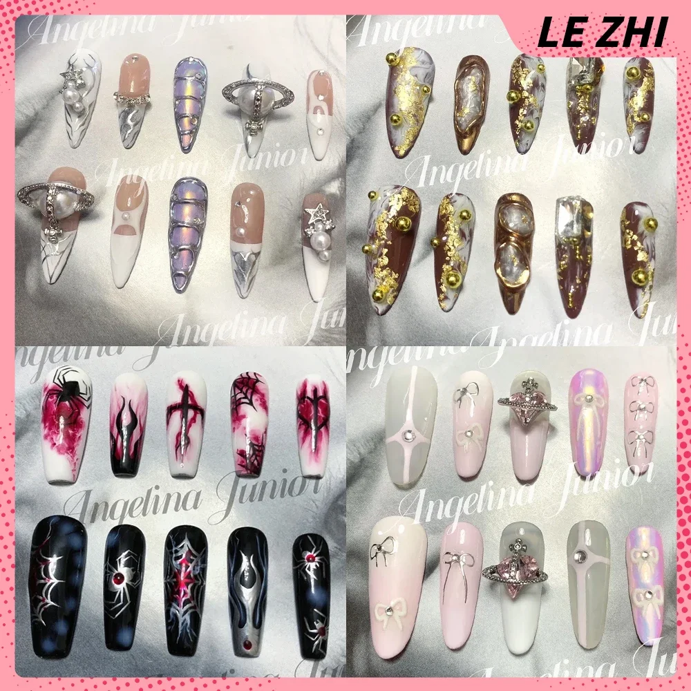 Spice Girl Gothic Handmade Fake Nails Sweet Cool Euro-American Style Luxury Detachable Reusable Full Cover Nails Party Stickers