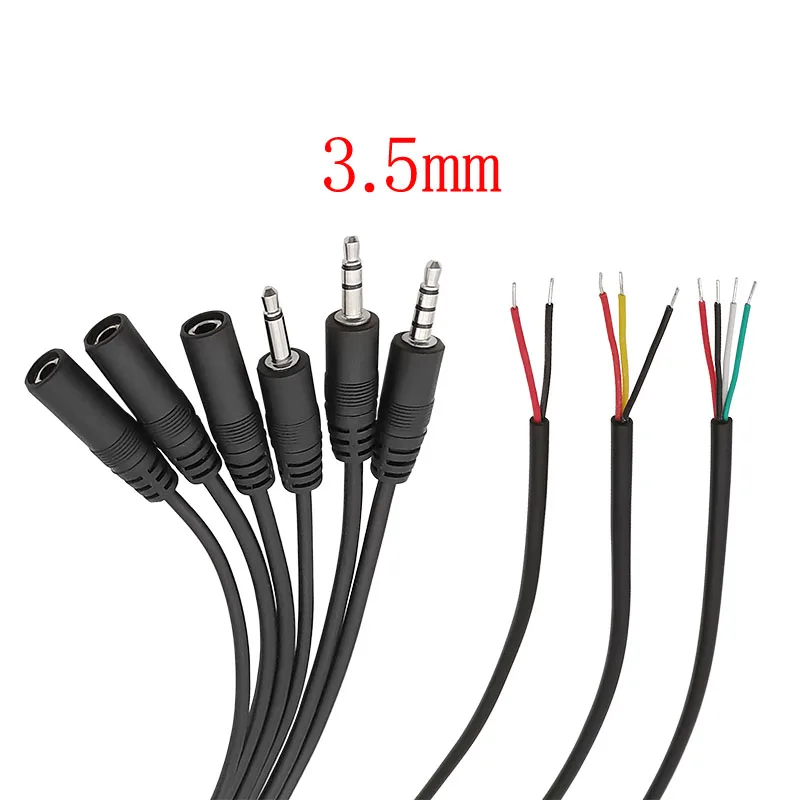 Cable de extensión para reparación de auriculares, conector macho/conector hembra/Mono/estéreo AUX 2/3/4 polos a Cable desnudo, 1 piezas, 2,5/3,5mm