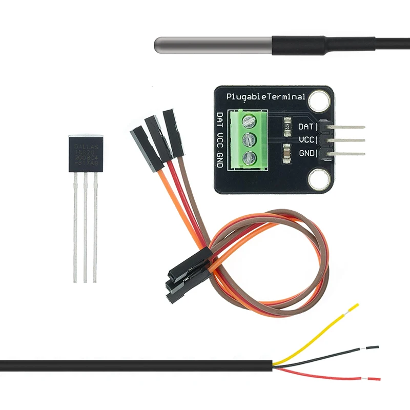 DS18B20 Temperature Sensor Module Kit Waterproof 100CM Digital Sensor Cable Stainless Steel Probe Terminal Adapter For Arduino