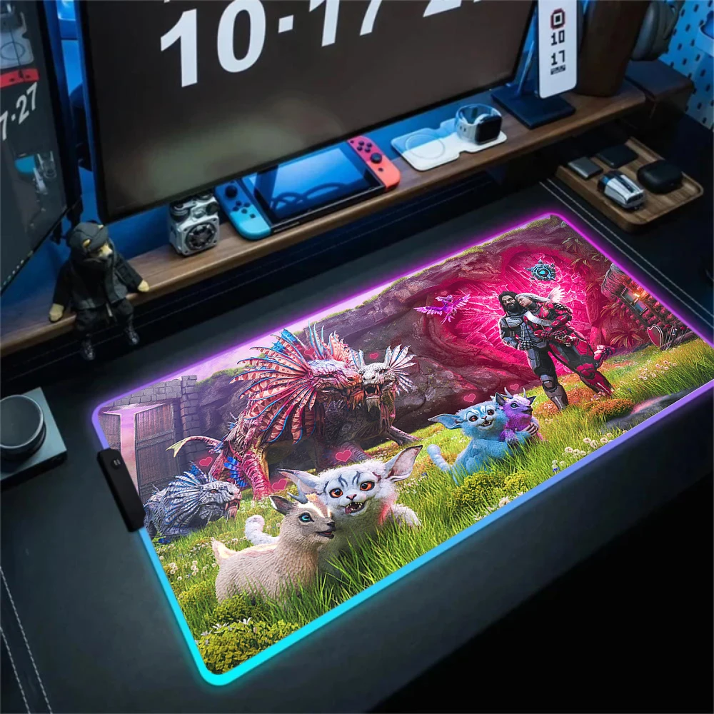 Imagem -05 - Grande Rgb Led Antiderrapante Gaming Mouse Pad Ark Survival Evolved Luminescência de Dinossauro Gamer Velocidade Desk Mat