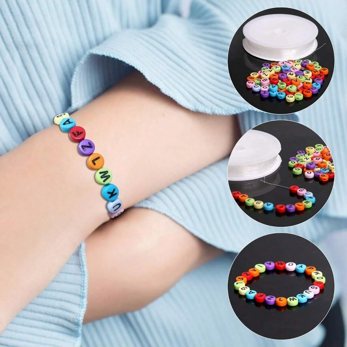 700pcs 7 Colors Round Letter Beads Acrylic Alphabet Number Beads (7x4mm) for Jewelry Making DIY Necklace Bracelet