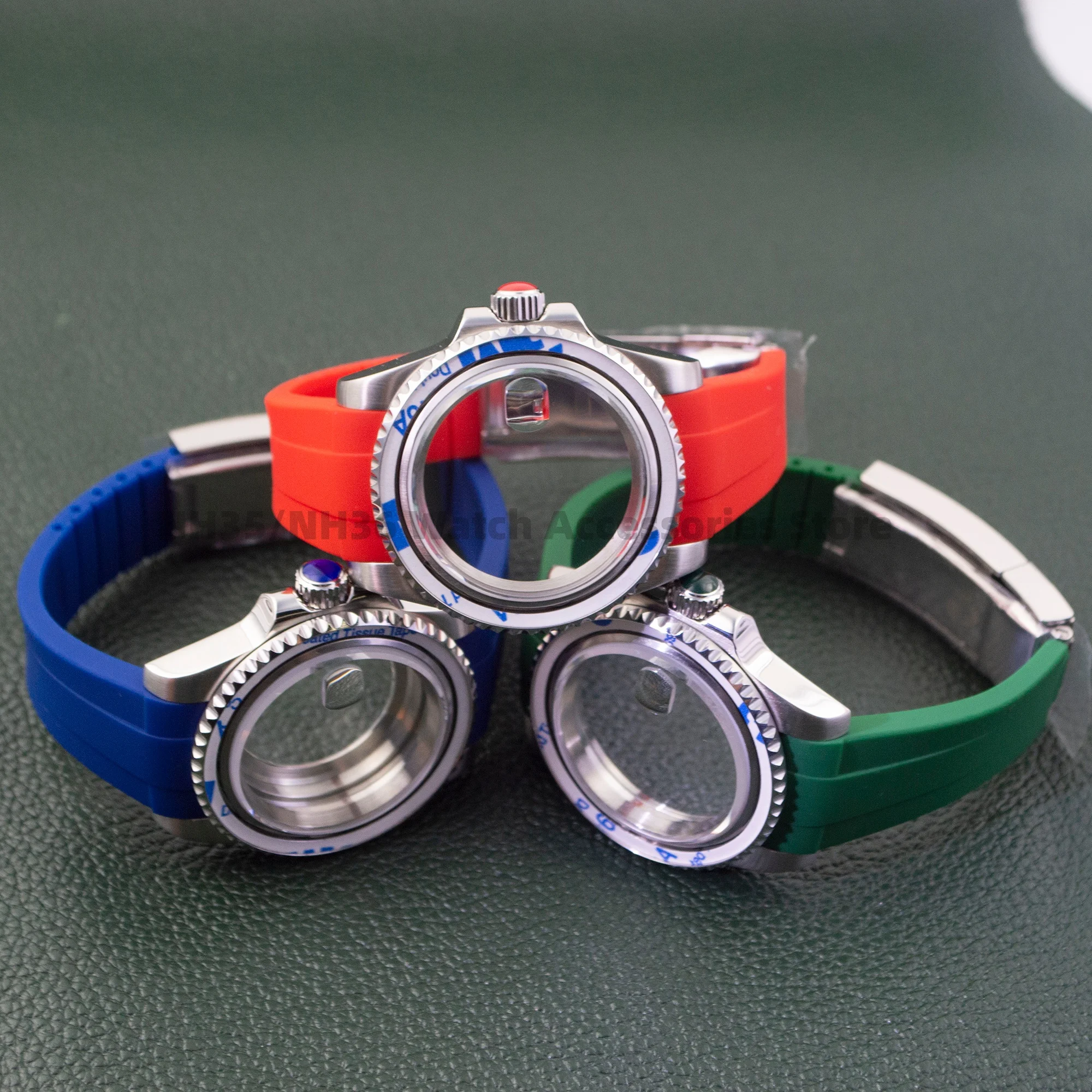 Stainless Steel NH35 Watch Case Rubber Strap Resin Casting Crown for SUB GMT NH34 NH35 NH36 Movement 40mm Watch Case