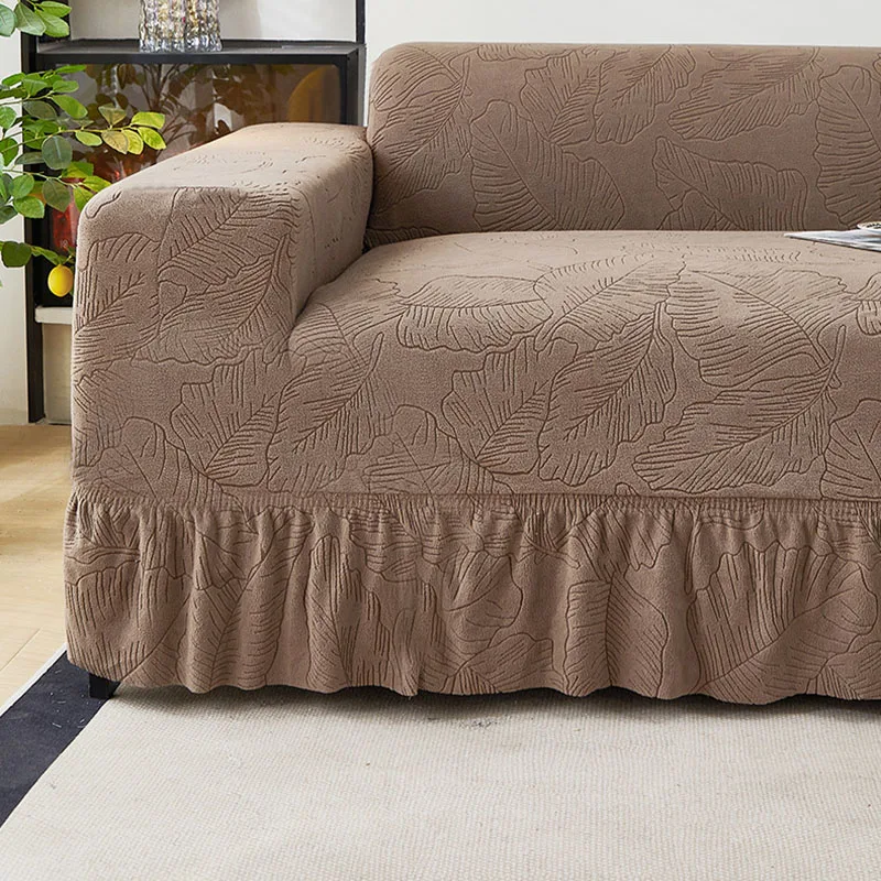 Elastic Jacquard Sofa Cover with Skirt Edge Solid Dust-Proof Sofa Slipcover for All Seasons Simple All-Inclusive Couch Covers