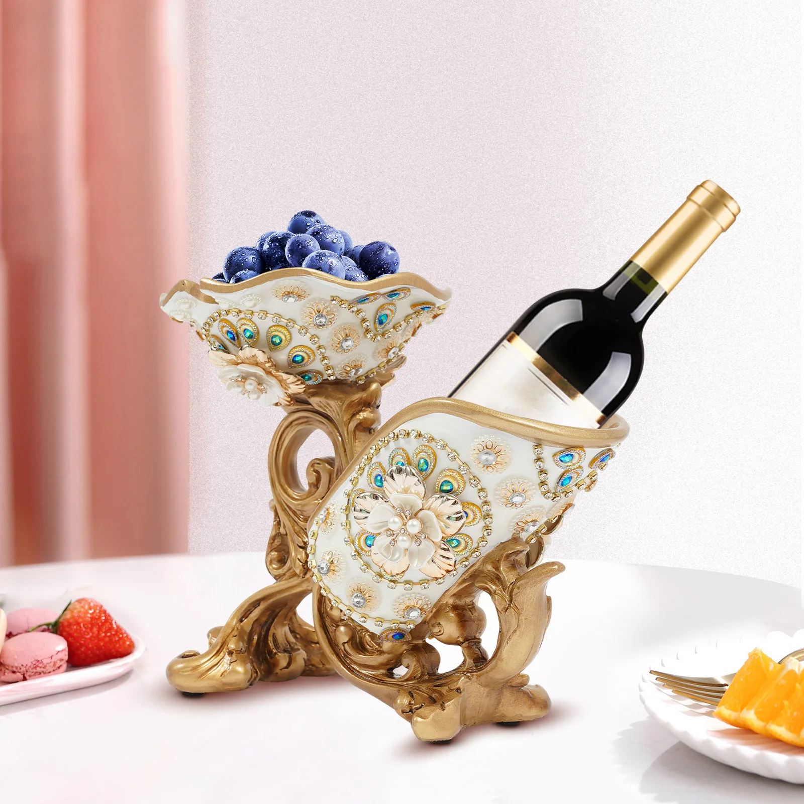 ชั้นวางไวน์เรซิ่นสีแดงสำหรับวางบนโต๊ะ ที่วางขวดไวน์ ของตกแต่งกลางโต๊ะ แท่นโชว์ไวน์ ขนาด 11.4*6.5*8.66 นิ้ว