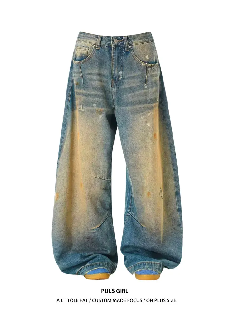 

High Waist Wide Leg Jeans Women's Loose Drapey Washed out American Retro Knife Denim Pants plus Size Casual High Waist