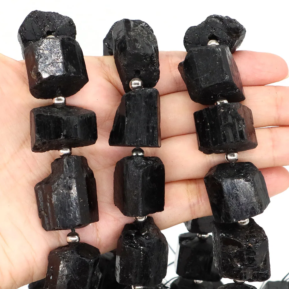 

16" Large Rough Natural Black Tourmaline Beads Healing Crystal Raw Gemstone for Jewelry Making DIY Necklace Bracelet Accessories