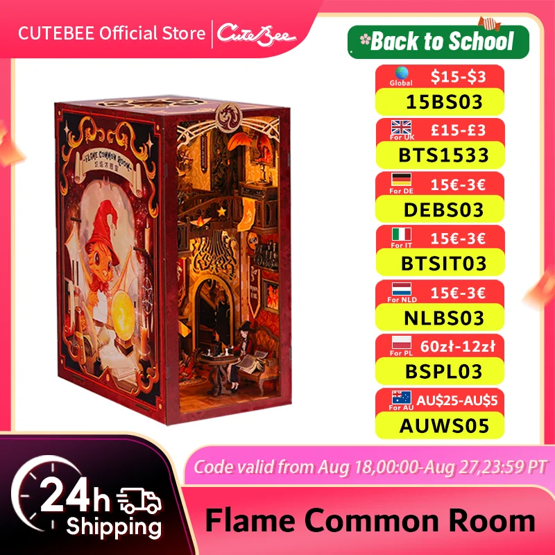 

CUTEBEE DIY Book Nook Kit Miniature DIY Dollhouse with Lights Dustcover Bookshelf Insert Home Decor for Flame Common Room