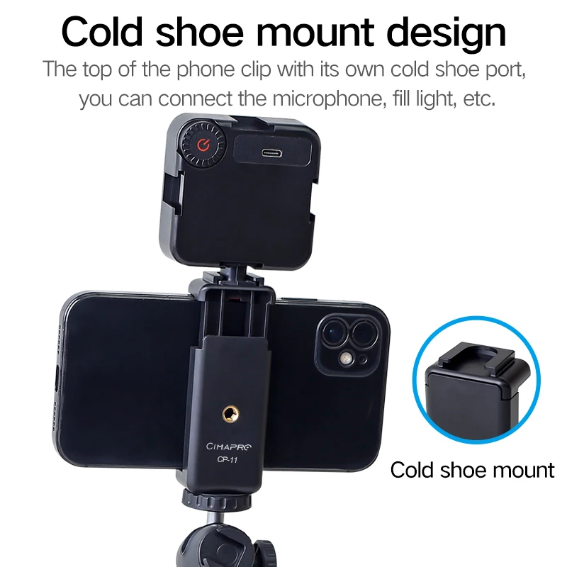 XILETU CP11 Hot Shoe Phone Clip Tripod Head Fixed Bracket Volg Tik Tok Cold Shoe Expansion Video Live Shooting