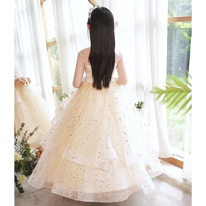 Flower Girl's Fluffy Gaze Dress, Evening Little Host, vestidos para piano, vestido de baile, Walk Show, novo, primavera