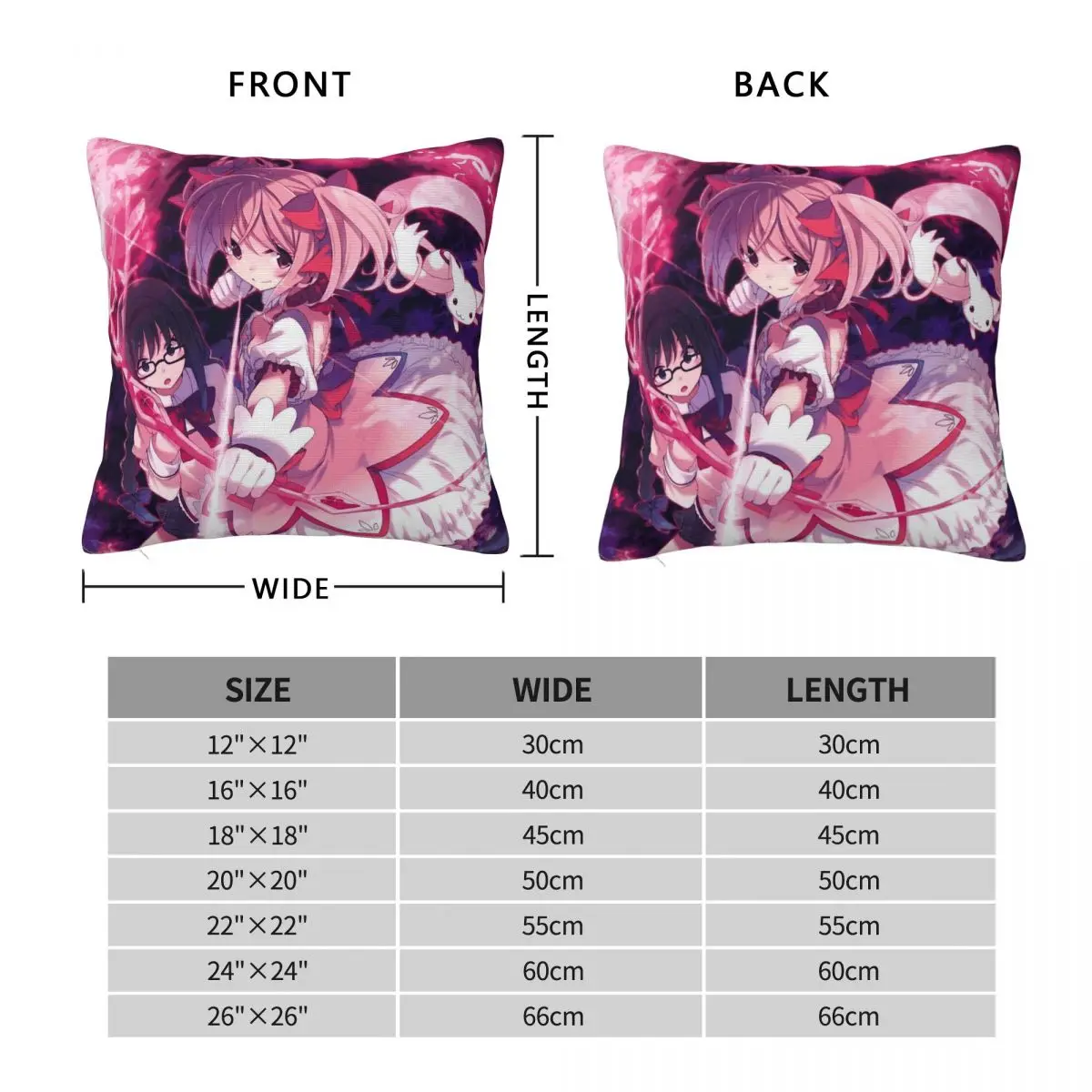 Puella Magi Madoka Magica Square Pillowcase Cushion Cover Pillow Case Throw Pillow Cover for Home Bedroom Car