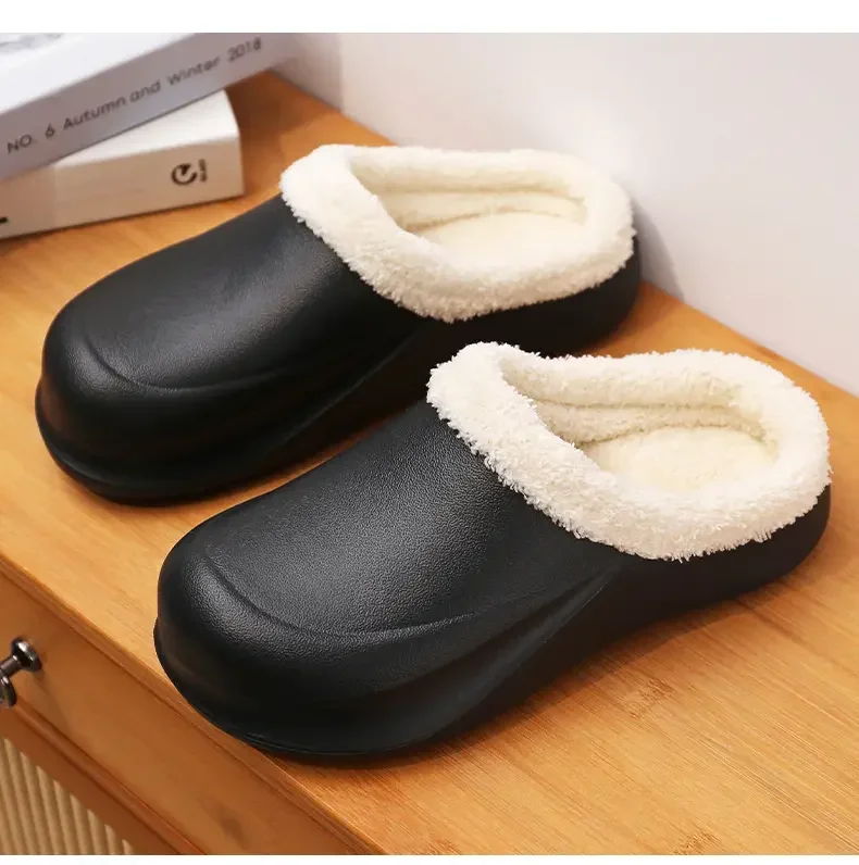 

AJUVEN Indoor Outdoor Winter Colgs Slippers Men Waterproof Garden Shoes Home Fur Clogs Soft Plush Slippers Bedroom Fuzzy Shoes