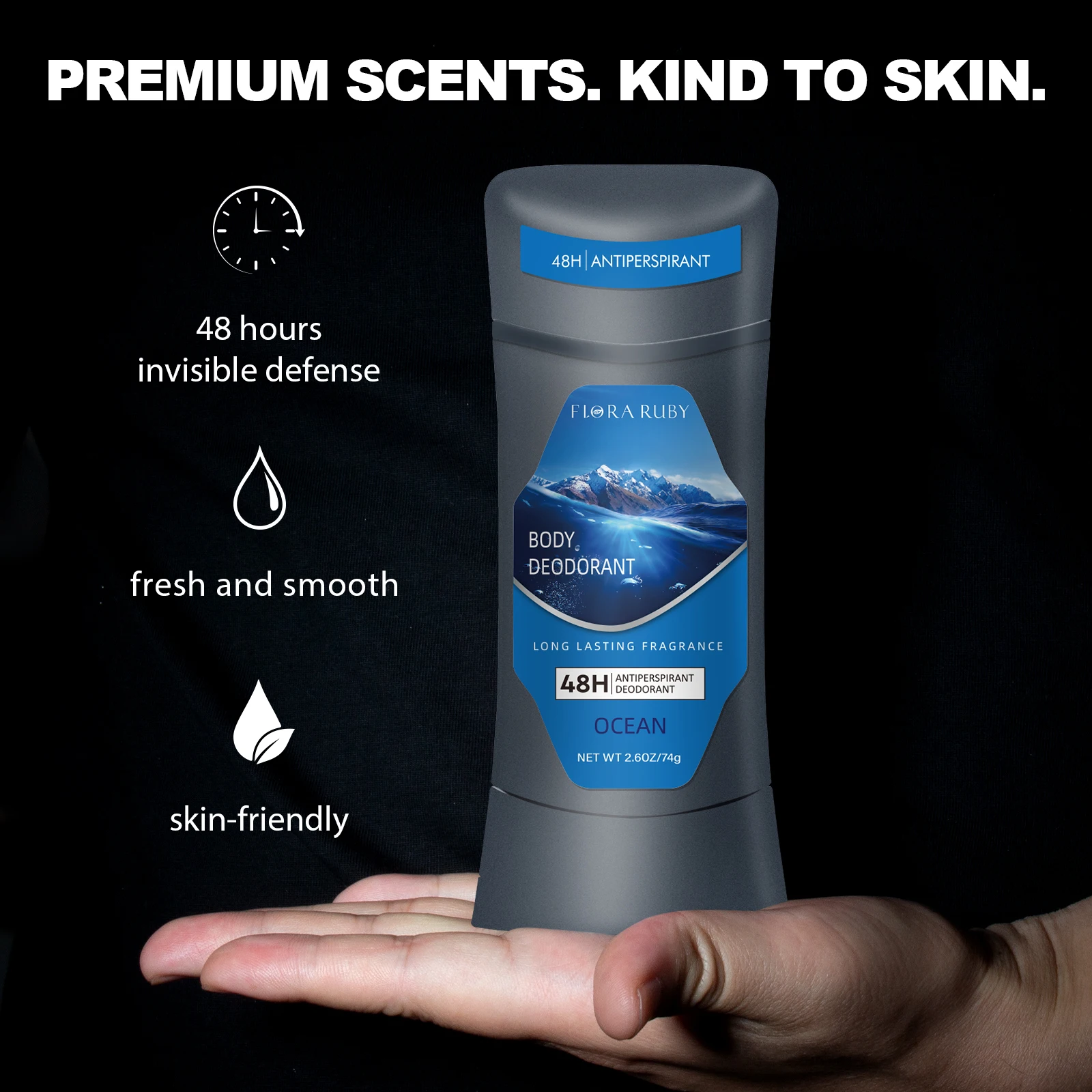 Crema desodorante de cuerpo completo para hombre, 72 horas, Control de olores de larga duración, eliminación de protección de olores, fragancia oceánica, desodorante deportivo para hombre