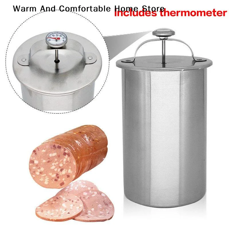 Ham Maker Stainless Steel Meat Press Cooker Deli Meat Press Mold with Thermometer for Pork Poultry Cooking Kitchen Accessories