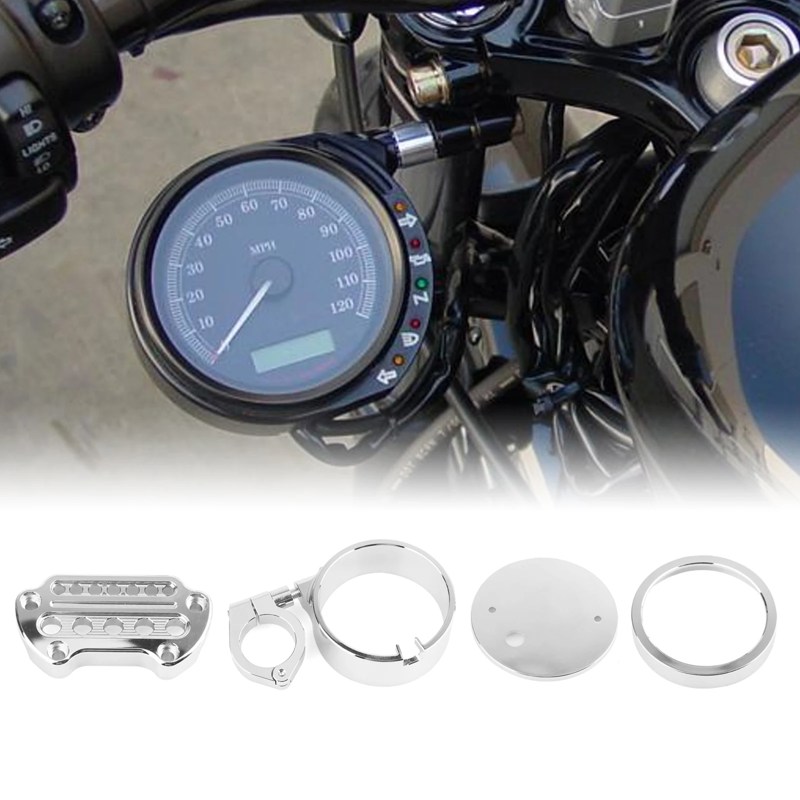 

Engine Side Cover Speedometer Relocation Mount Bracket+ Indicator Handlebar Riser Clamp For Harley Sportster XL 883 1200 Dyna