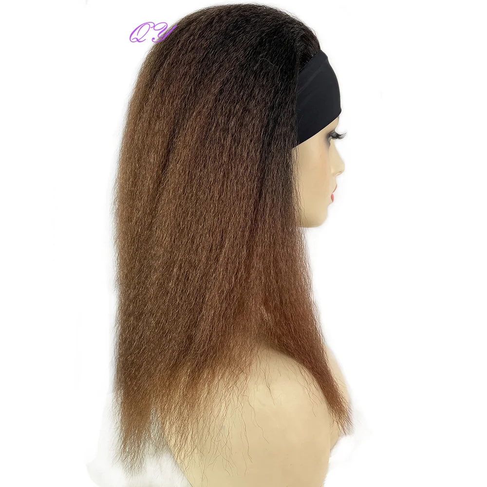 Synthetic Headband Kinky Straight Wig Black Ombre Brown African Women Daily Use 22 Inches Long Soft Good Quality Lady Wig