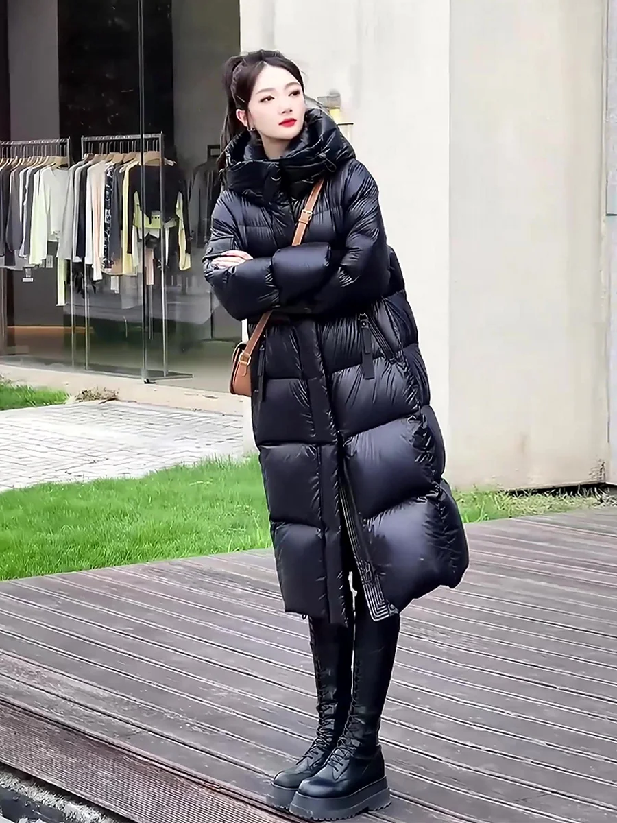 Zimowy Nowy Model Damski Długi Biały Płaszcz z Puchu Ultra Odporny na Zimno Casualowy Zapinany na Zamek z Modnym Designem Ci Leisure