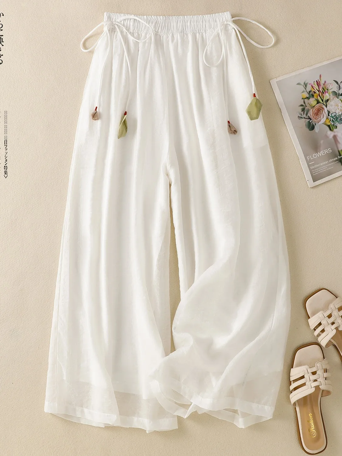 

Женские брюки с высокой талией, широкими штанинами и двойным слоем ткани, из хлопка и льна, повседневные, осенние, для работы, с карманами, свободного кроя