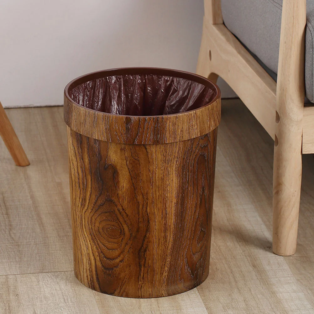 Retro Trash Can Bedroom Garbage Elegant Wastebasket Imitated Solid Wood Bin Cars Light Brown Outdoor Woodgraining Container