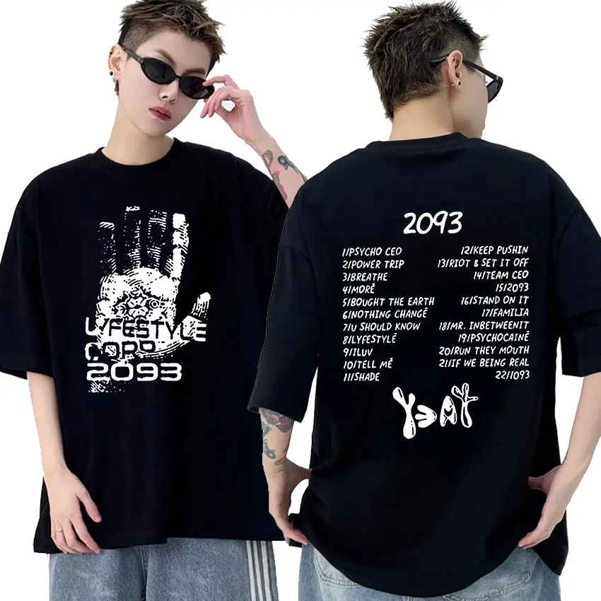 Rapper Yeat 2093 Lyfestyle New Album T Shirt Men Hip Hop High Quality Vintage T-Shirts Unisex Gothic Clothing Oversized T-shirt